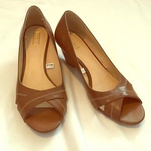 Faux Leather Open-toe Pumps
